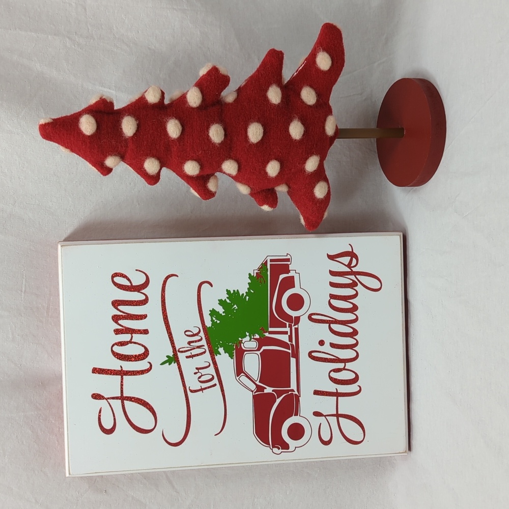 HOME FOR THE HOLIDAYS WOOD GLITTER SIGN & FELT X-MAS TREE